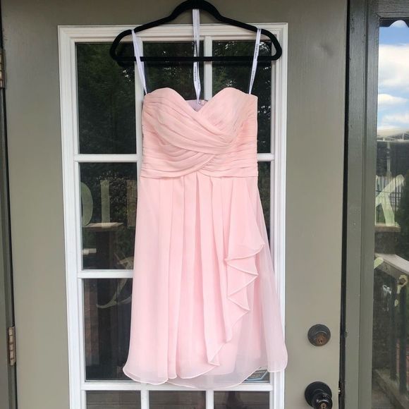 David’s Bridal Pink Blush Strapless Chiffon Party/Bridesmaid Dress with Ruffles - Picture 1 of 9